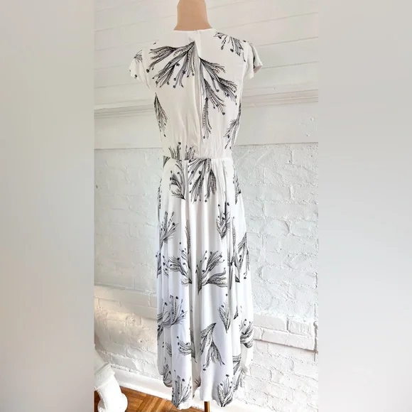 Free People Floral Retro Midi Dress Ivory Deep V Faux Wrap Cap Sleeve - Picture 4 of 14